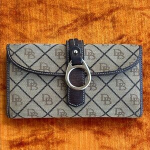 Dooney & Bourke Distressed Tan and Brown Monogram Wallet with Silver Ring Accent